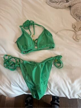 Nasty Gal Emerald Green Strappy Triangle Bikini